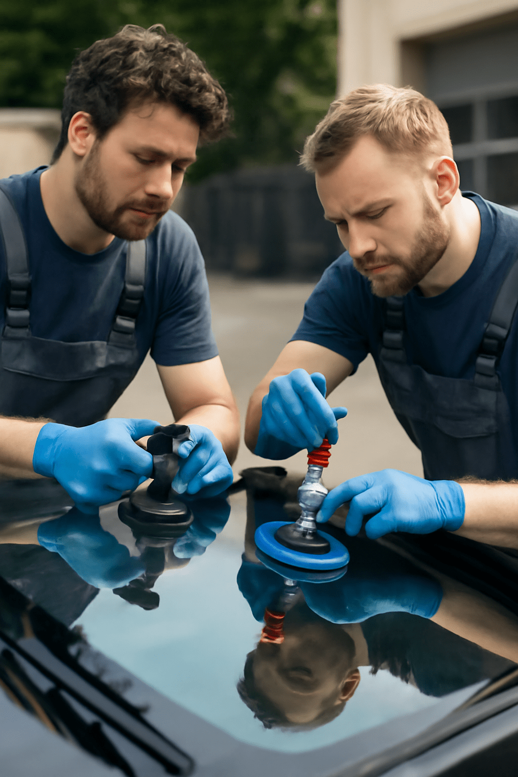Certified technician performing windshield replacement in Glendale